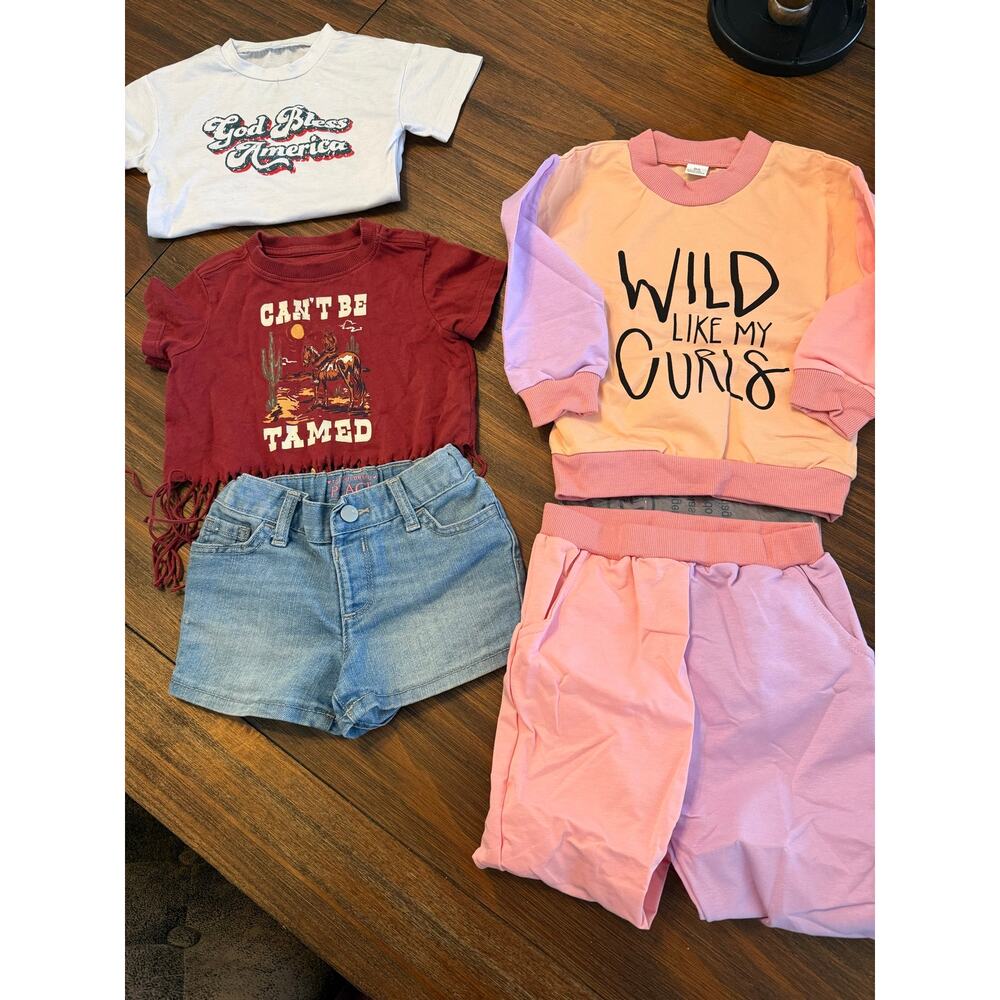 Girls 2T–3T Clothing Lot Jogger  Denim Shorts Toddler Bundle Wild Like My Curls - Picture 2 of 7